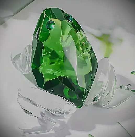 Figurka kryształowa żaba. Kolor szmaragdowa zieleń. 5x5x5 cm
