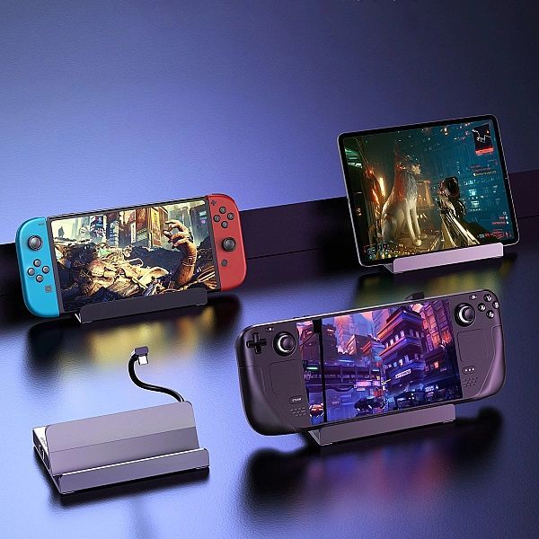 Hub Choetech M52 do Steam Deck Usb-c - Usb-c Pd/usb-a/hdmi/rj45 - szar