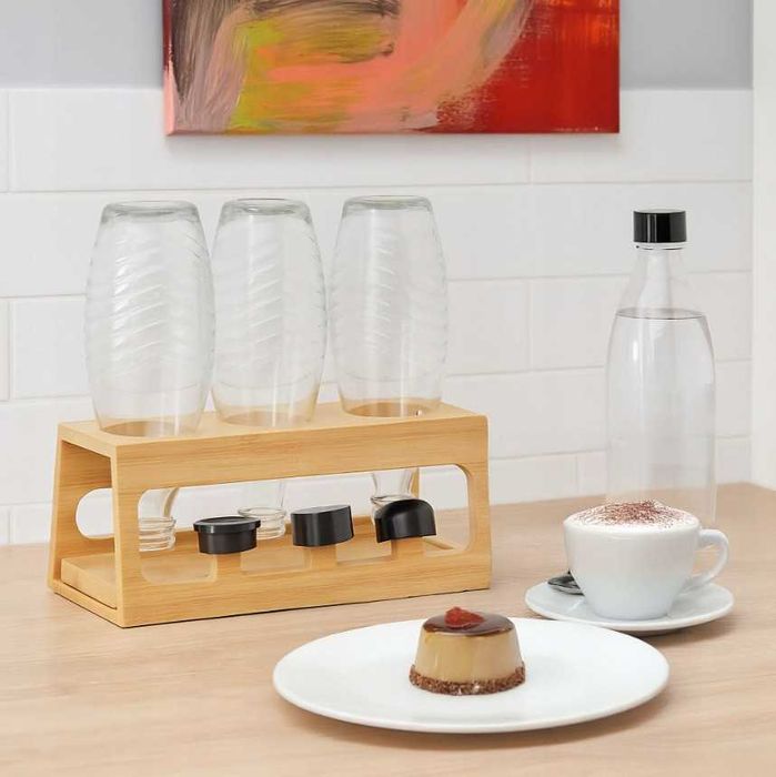 Relaxdays Ociekacz Na Butelki Sodastream Bambusowy Stojak Na 3 Butelki