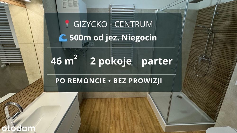 500m do jeziora, 2 pok po generalnym remoncie, centrum, 46 m², parter