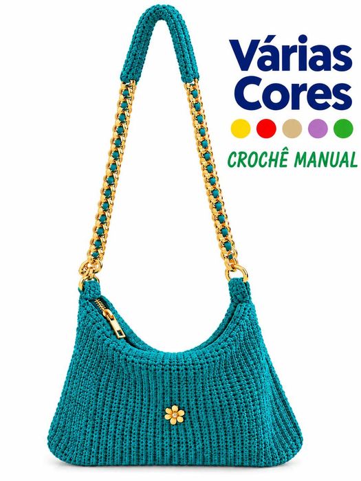 Bolsa Mala em CROCHE ARTESANAL - Azul Esverdeado - Singularmente bonita