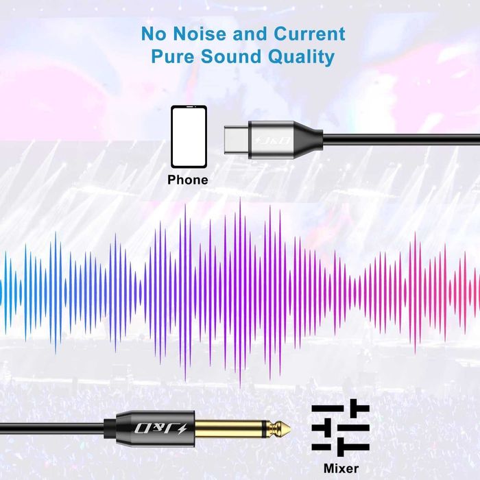 USB-C na 6,35 mm 1/4 cala kabel adaptera Aux, pozłacany 1m J&D spp39
