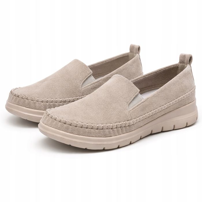 Beżowe mokasyny damskie wsuwane - lekkie z elastyczną podeszwą 36