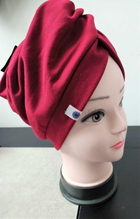 Czapka turban wiosenny damski bordowy czerwony handmade rozmiar 52