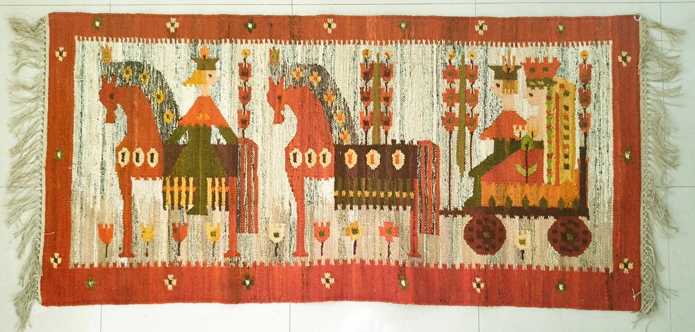 Vintage PRL M.Domańska Cepelia kilim dywan wełna rękodzieło