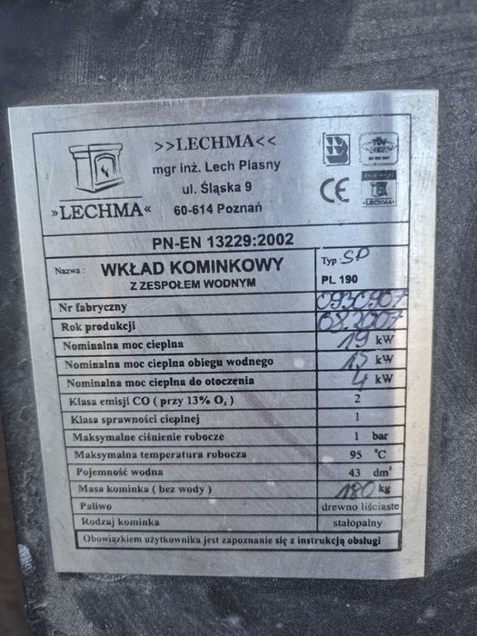 Wkład kominkowy na płaszcz wodny