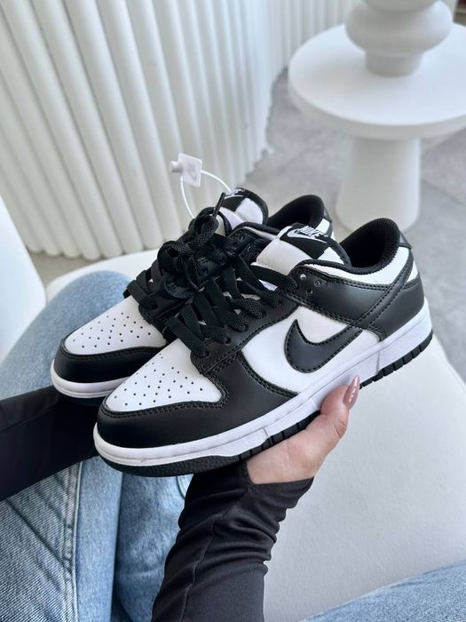 Nike Dunk Low Black White Panda кросівки найк данк шкіряні демісезонні