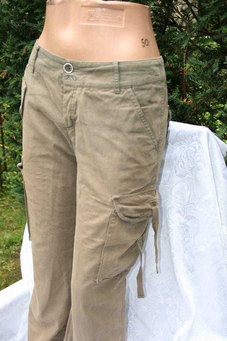 spodnie khaki bure bojówki Quiosque S roz 36 obniżony stan +kosmetyczk