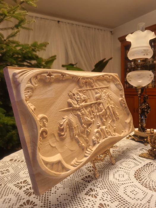 Dekoracyjny panel „Rycerze – Pojedynek Konny” -  Relief , płaskorzeźba