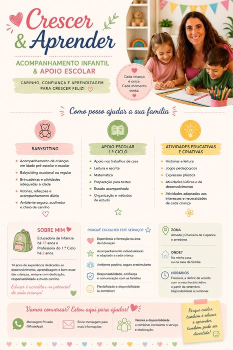 Babysitter e Apoio Escolar – Educadora/Professora – Almada/Charneca