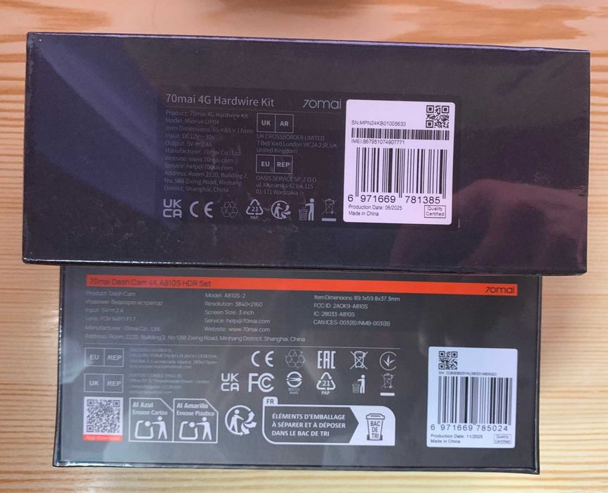 70mai A810S 4K + зад. камера + 4G Hardwire Kit UP04 новинка 2025