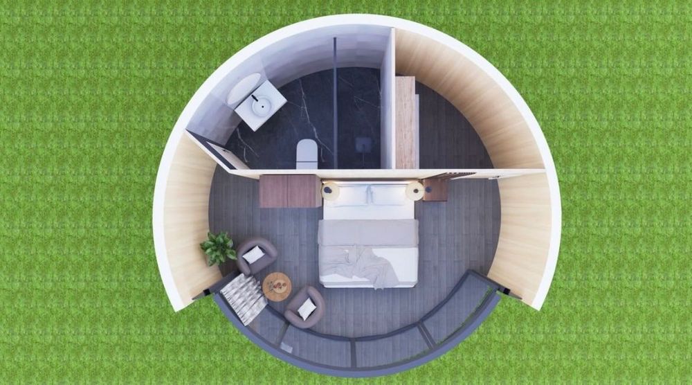 Casa modular redonda RH50 Premium | 19,6 m² | Pronta para alugar ou para uso comercial