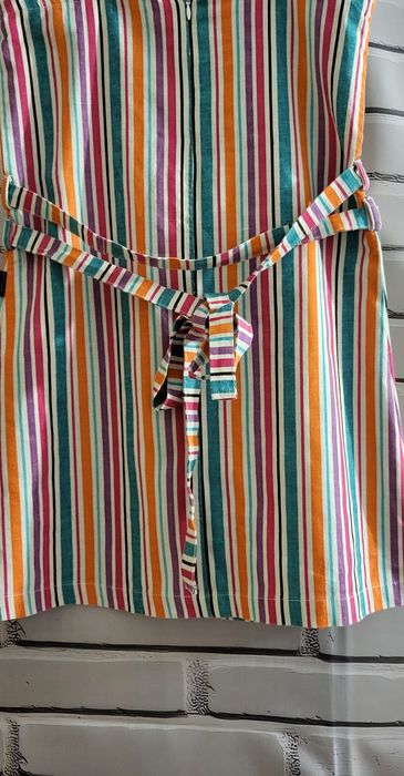 Letnia, lniana sukienka, paski, tęczowa, mariquita, 140 cm, 2