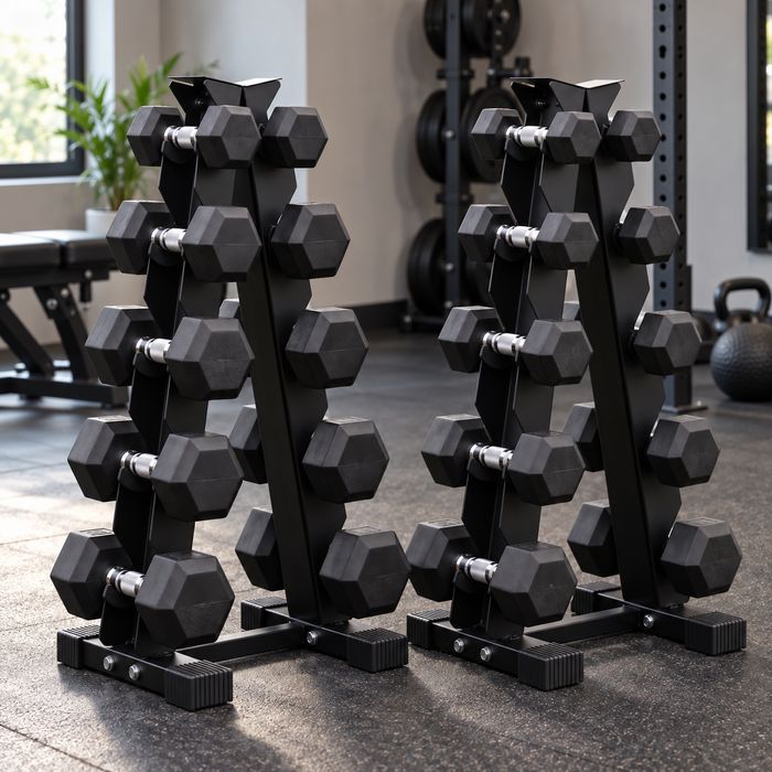 Zestaw Hantli Żeliwnych HEX 1-10 kg 110 kg 2 Stojaki