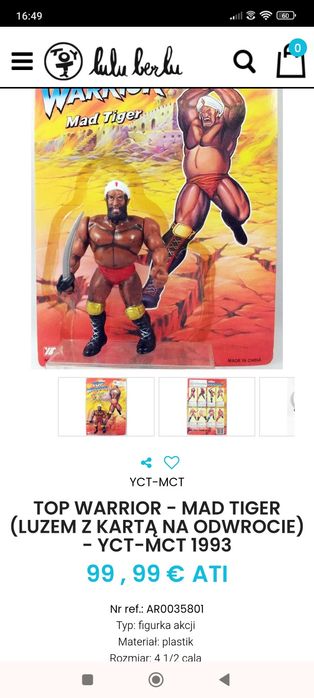 Figurka kolekcjonerska Top Warrior Mad Tiger z 1993 roku