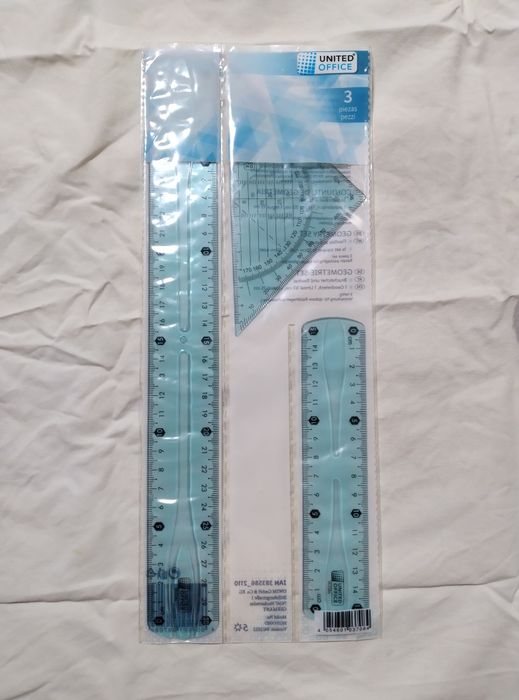 Conjunto de Réguas Flexíveis United Office (Réguas 15cm, 30cm e Esquadro)