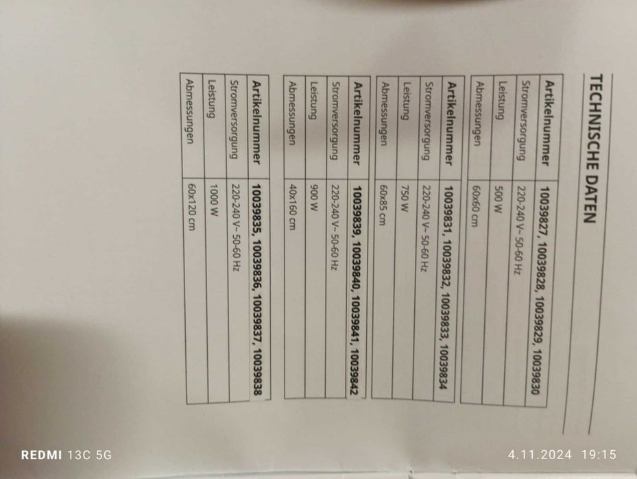 PANEL GRZEWCZY na podczerwień KLARSTEIN la palma s 1000W