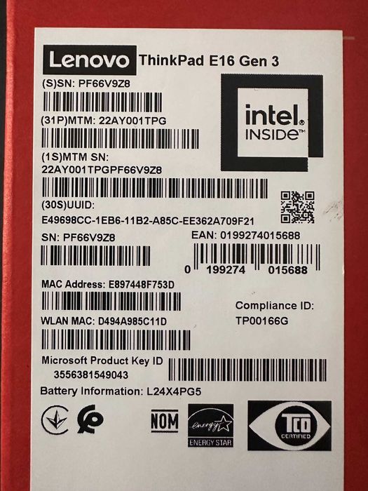 (NOVO/SELADO) ThinkPad E16 G3 - iCoreUltra7/32GB RAM/1TB/16"/W.11Pro