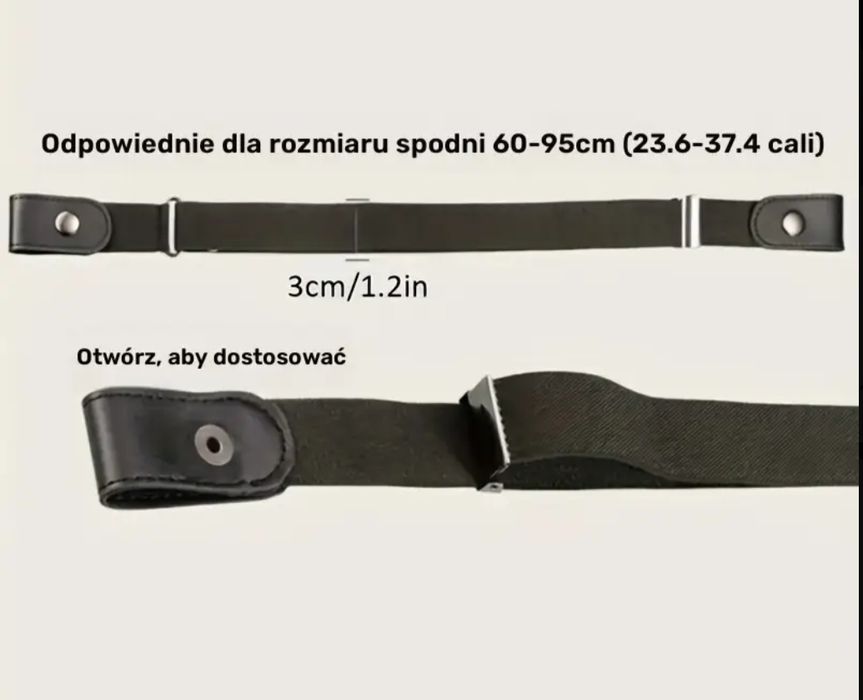 Pasek elastyczny czarny na obwód 60-95 cm