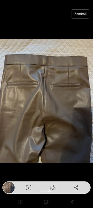 Spodnie skórzane woskowane zara xs s wysoki stan eleganckie