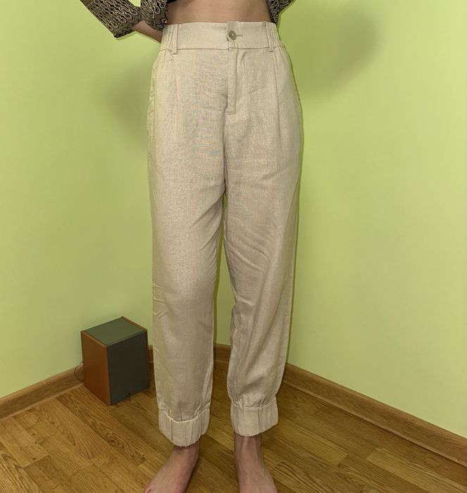 Нові лляні бежеві штани Zara розмір S