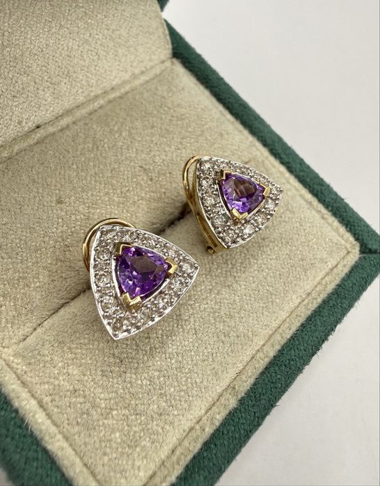 Złote kolczyki z ametystami 0,68ct i diamentami 0,35ct