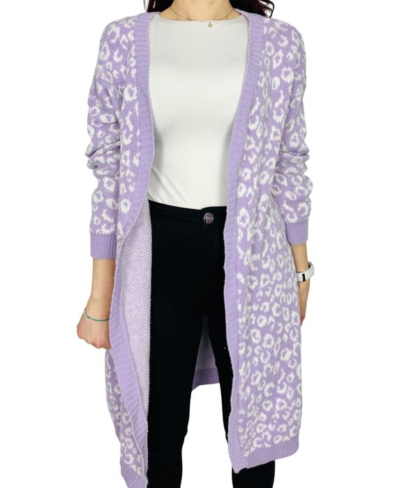 Liliowy kardigan w panterkę S 36