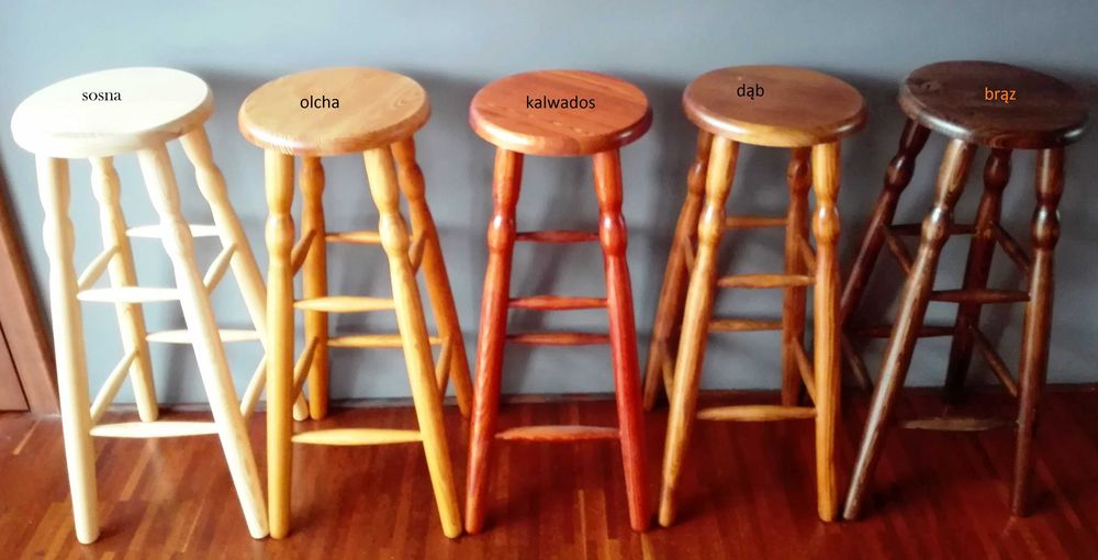 NOWY SOLIDNY hoker 80cm drewniany taboret sosnowy kolory, wysokości