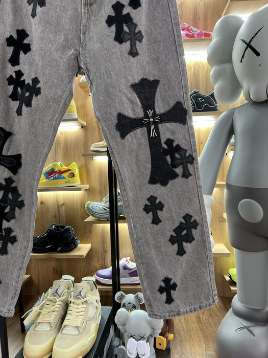 Джинси CHROME HEARTS Big Cross Patch Logo Grey