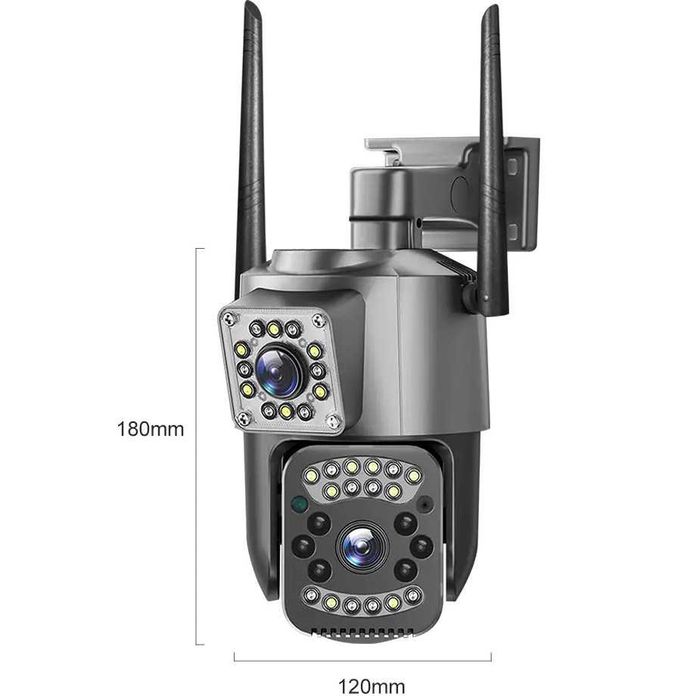 Чорна вулична камера з 4G SIM, +2 об'єктива 4Mpx+4Mpx, IP WiFi камера