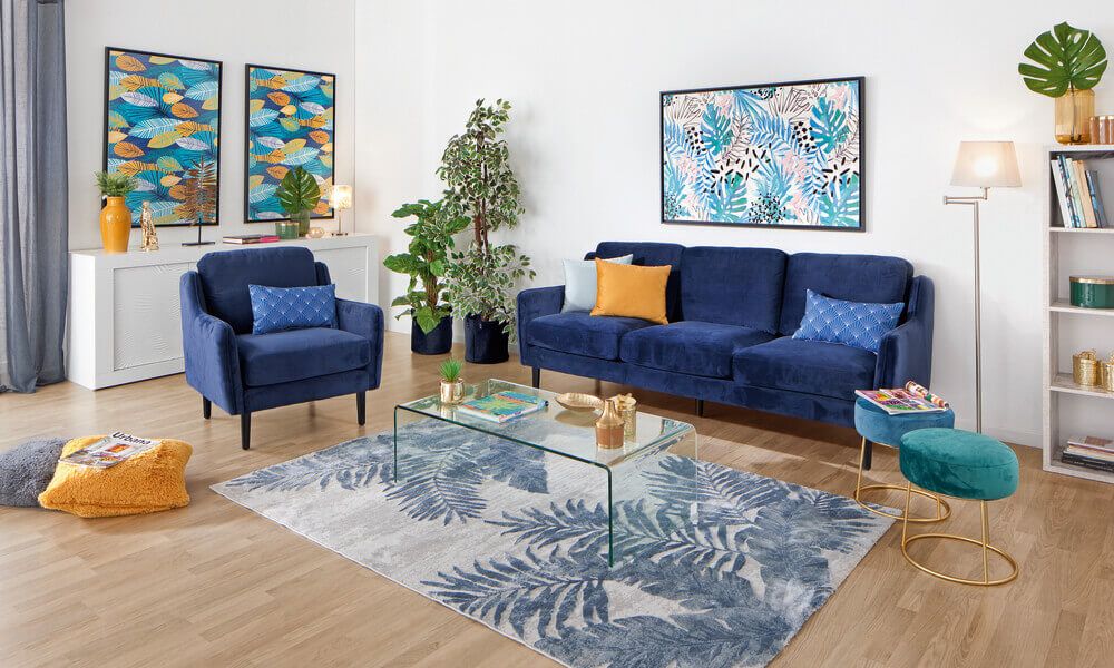 Sofa azul de veludo