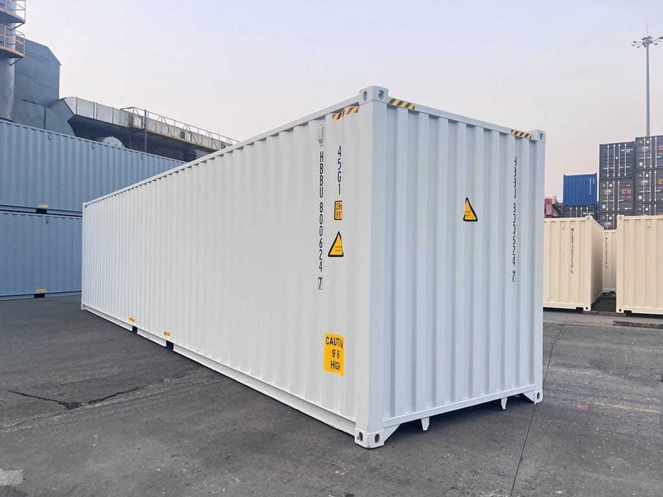 Kontener morski 40'HC, nowy, One Way, jasnoszary.