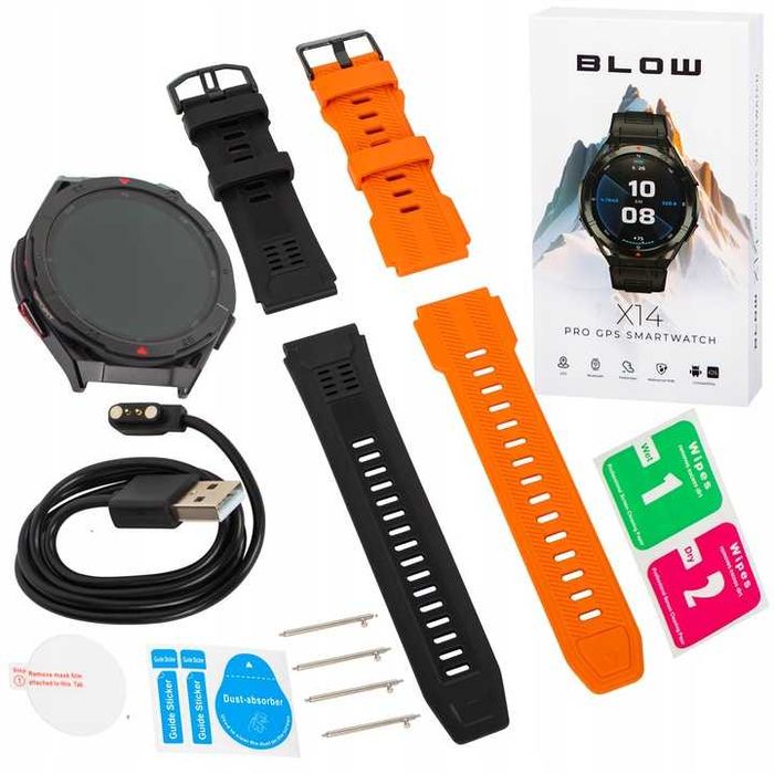 GPS AMOLED Smartwatch sportowy wodoodporny PL menu czarny pomarańczowy