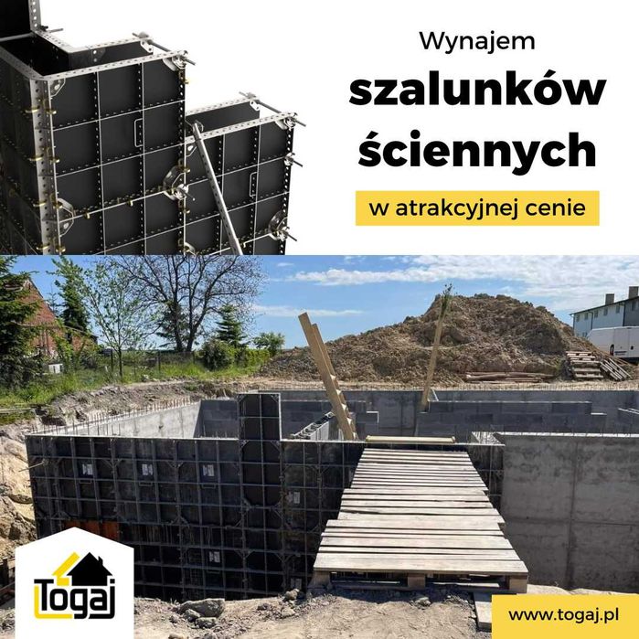 Szalunki systemowe stropowe ścienne fundamentowe stemple wynajem podpory skośne pionujące zaciski blaty dźwigary głowice trójnogi ankry ściągi słupy