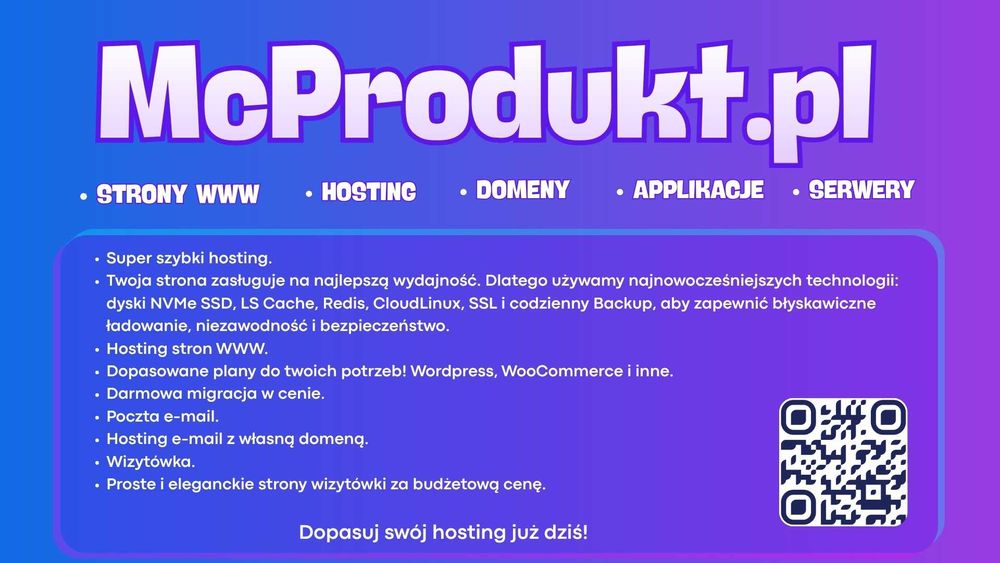 Strona www, Hosting, Domena, Serwer w Chmurze, Aplikacja Webowa/Moblina/Desktopowa