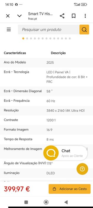 Tv Hisense 58 polegadas