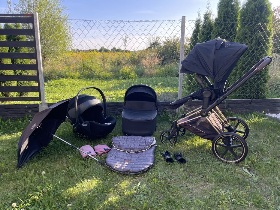 Zestaw Cybex Priam 2.0/3.0  3w1 Rose Gold - deep black satyna REZERWACJA !!