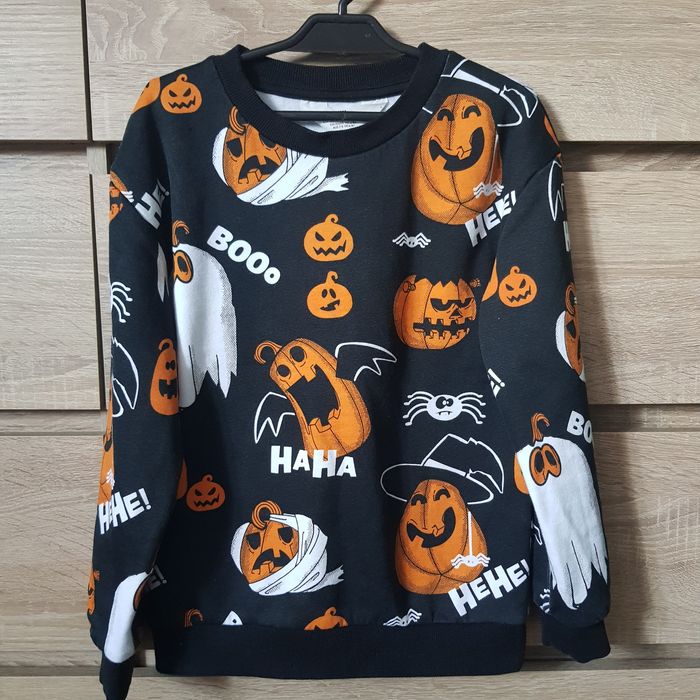 Czarna pomarańczowa bluza ocieplana Halloween 122/128 H&M dynia