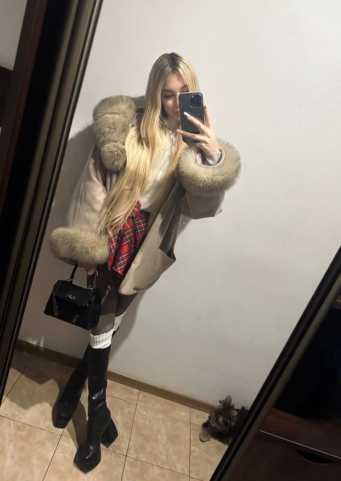 Пальто 2 в 1 , с натуральным мехом соболя