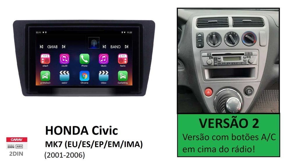 Rádio 2DIN Honda CIVIC MK7 • (2001 a 2006) • Android EU ES EP EM IMA