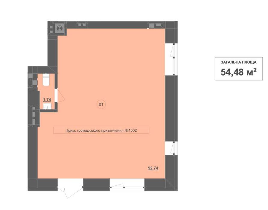 Продаж комерційного приміщення 54 кв.м у м. Пустомити