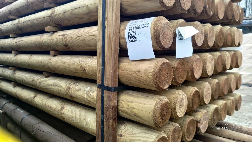 Wałek toczony, słupek drewniany, palik, palisada, okrąglak, 100x2500m