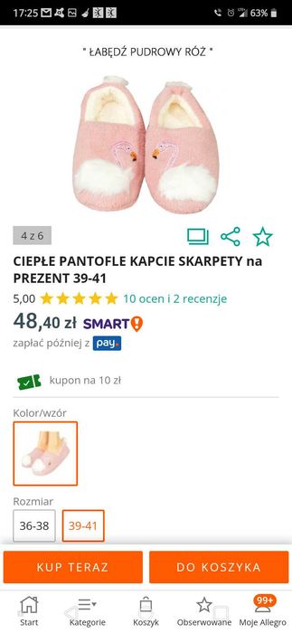 Kapcie włochate 39