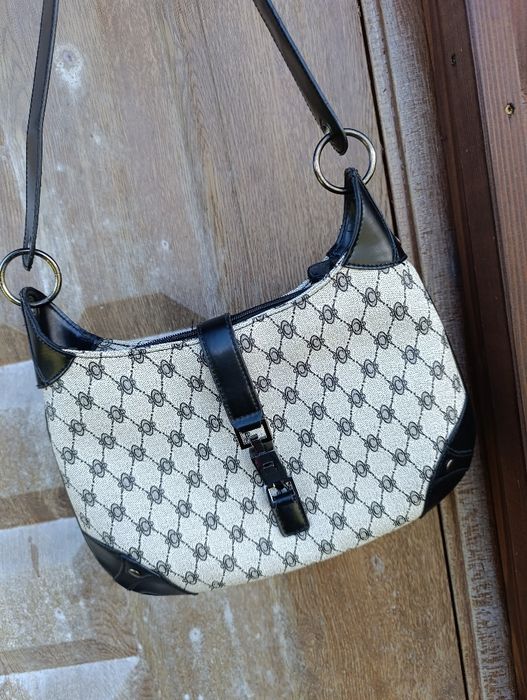 Torebka hobo vintage – wzór monogram, stan bardzo dobry