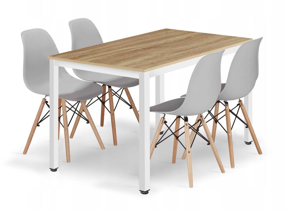 NOWY Stół z Krzesłami Biały Loft do Kuchni Salonu Jadalni Drewniany FV