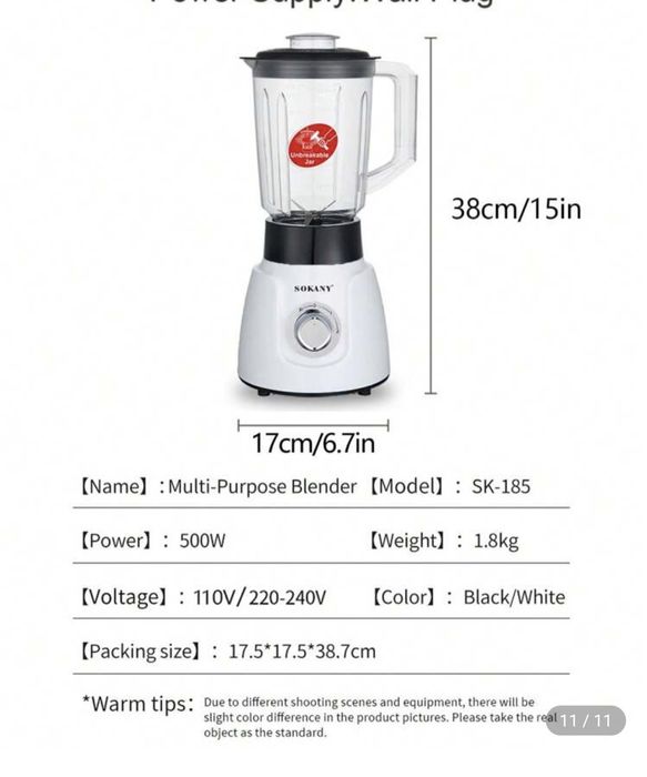 Sokany SK-185 Blender wielofunkcyjny 500 W 2 w 1