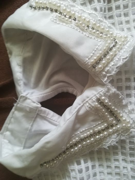 ŚLICZNA biała bluzka perły cekiny 40zamiast120