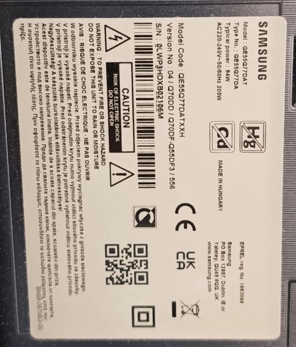 Smart TV Samsung uszkodzony QE55Q77DATXXH