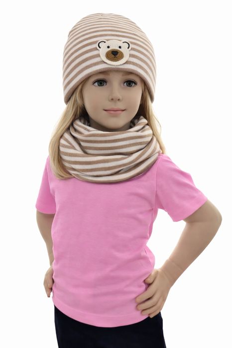 Komplet dziewczęcy czapka + komin wiosenny prążek 46–48 cm nowy