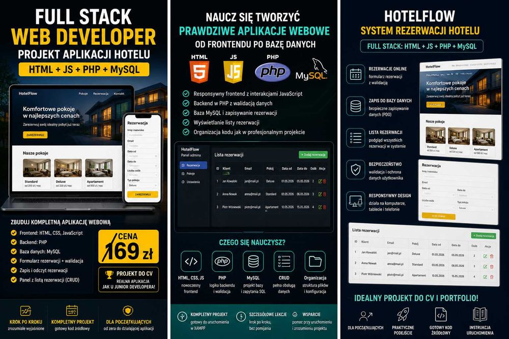 Full Stack Web Developer – projekt aplikacji hotelu (HTML + JS + PHP + MySQL)